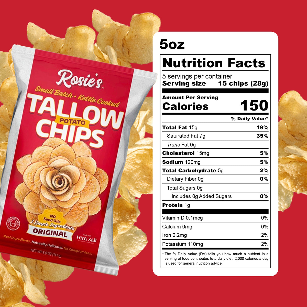 Crispy potato chips in a bowl from Rosie's Chips, showcasing golden, crunchy snack pieces perfect for snacking.