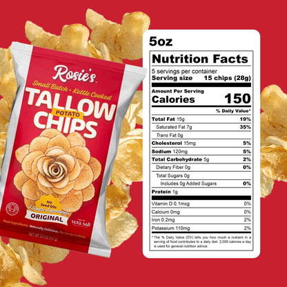 Crispy potato chips in a bowl from Rosie's Chips, showcasing golden, crunchy snack pieces perfect for snacking.