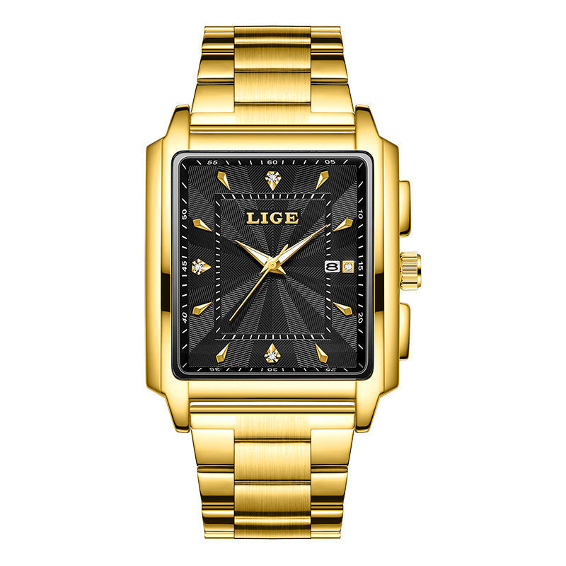 Men's square large-dial steel belt simple watch with a minimalist design