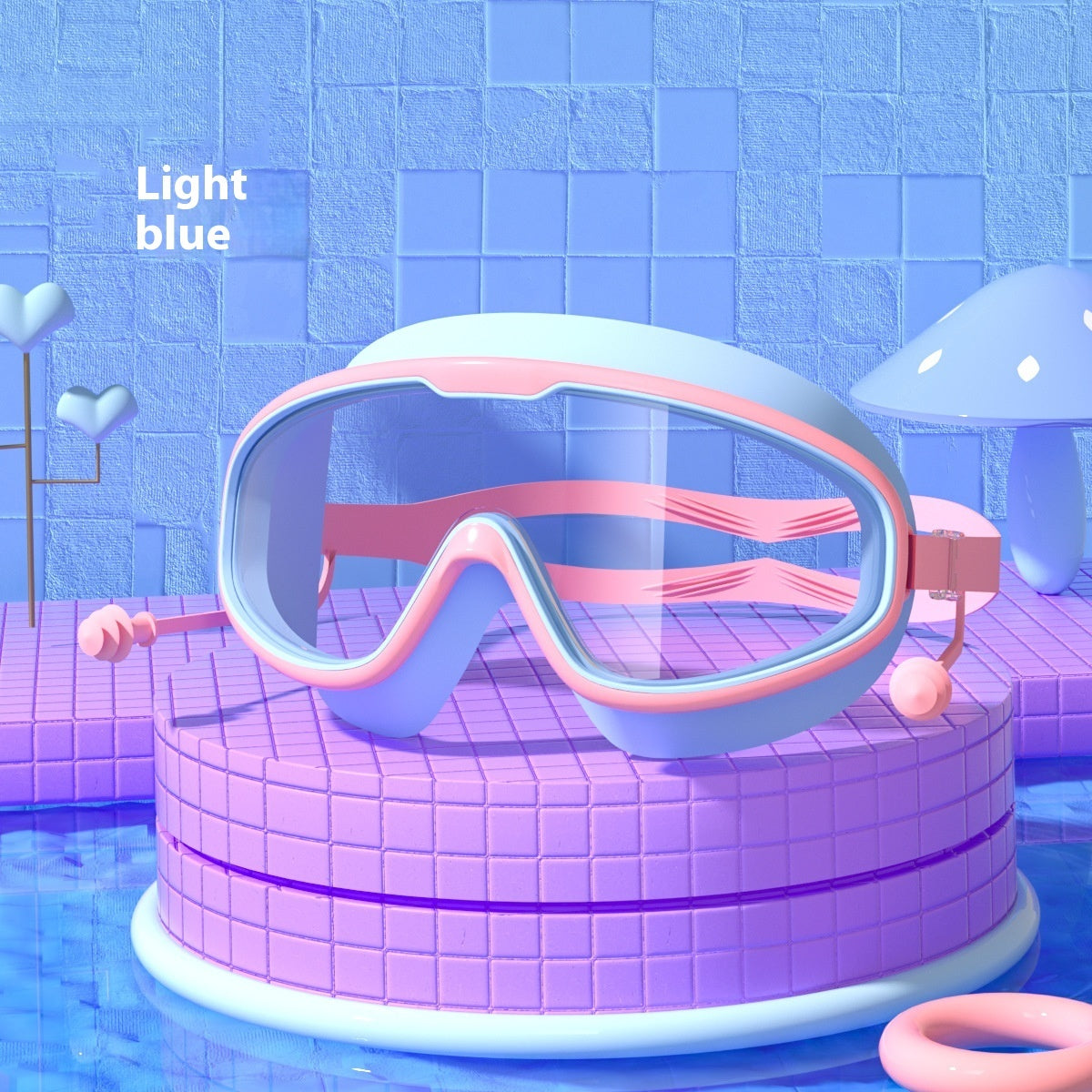 Large-frame waterproof non-fogging swimming goggles with clear lenses and adjustable strap