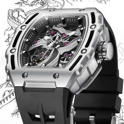 Openwork carved luminous fully automatic mechanical watch with visible skeleton dial and intricate detailing