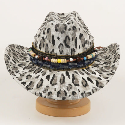 Wool women's leopard-print ethnic-style hat by My Store