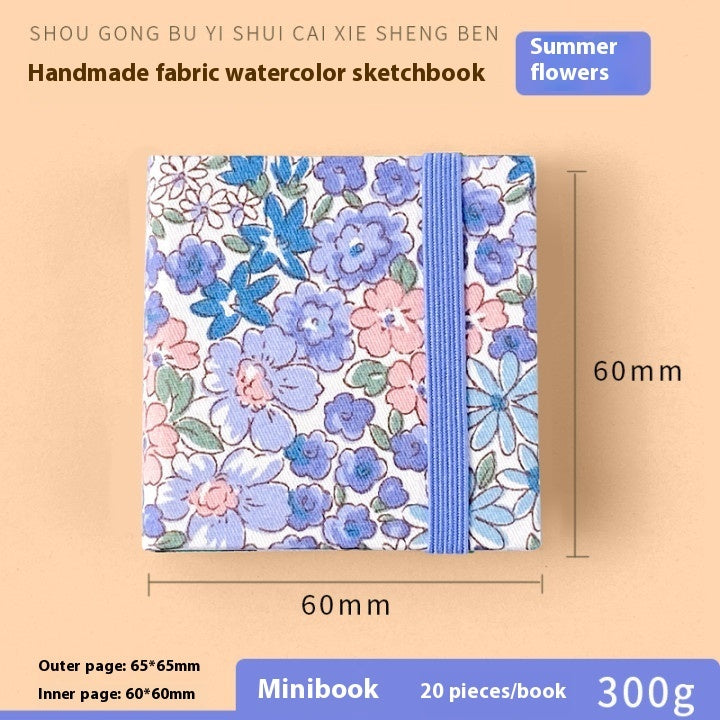 Fabric watercolor notebook for art students, square portable painting sketchbook with textured cover