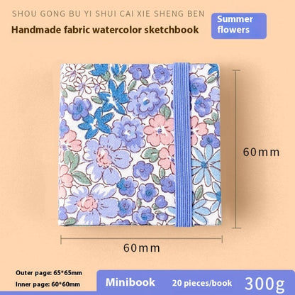 Fabric watercolor notebook for art students, square portable painting sketchbook with textured cover