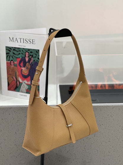 Baidie leather women's crescent shoulder bag in first-layer cowhide with French-style dumpling shape