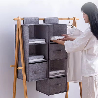 Drawer storage closet hanging bag with multiple compartments for organized clothing and accessories