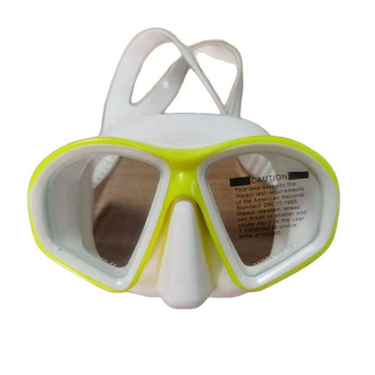 Diving mask swimming goggles with clear lens and adjustable strap, front view