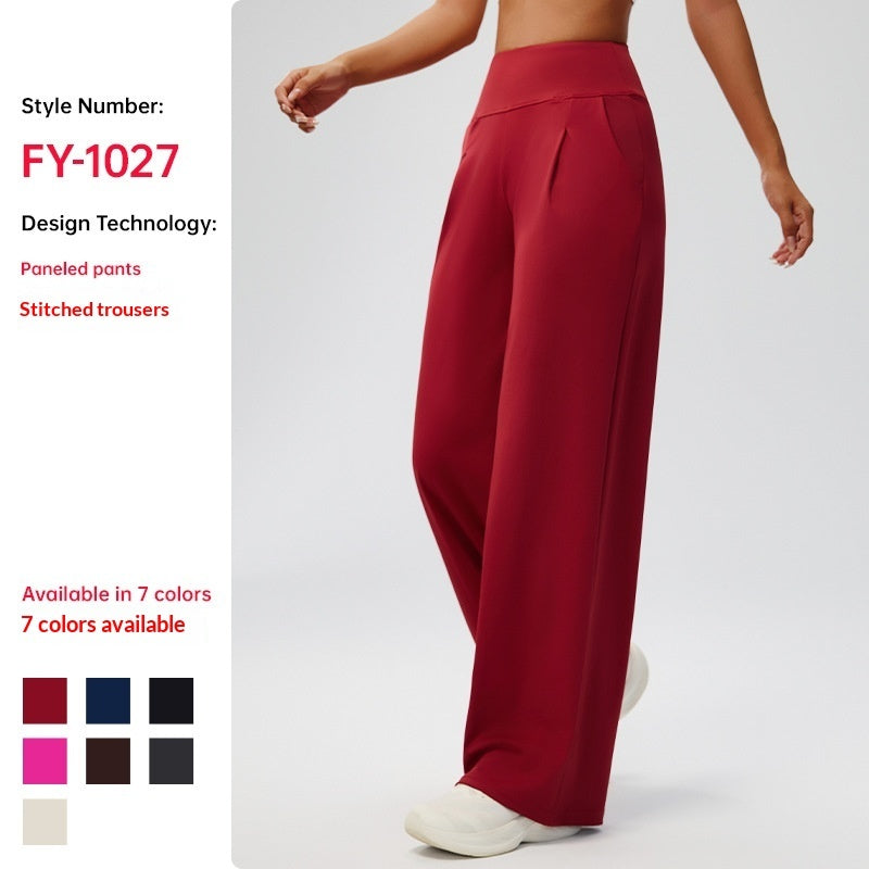 Tummy-control bare-feel high-waist straight-leg yoga pants in black for outdoor wear