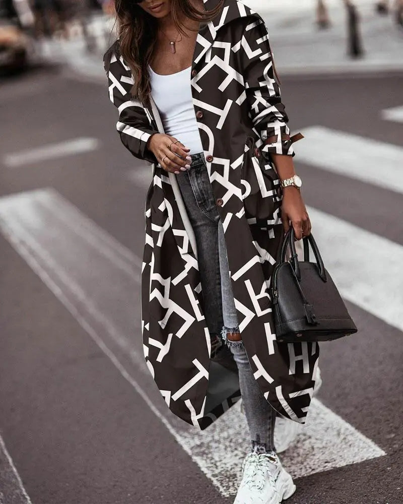 Women's casual mid-length lapel trench coat in a fashionable personality style