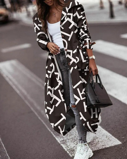 Women's casual mid-length lapel trench coat in a fashionable personality style