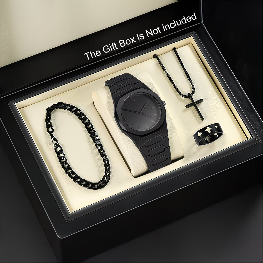 Men's quartz watch, necklace, and bracelet set in a coordinated design