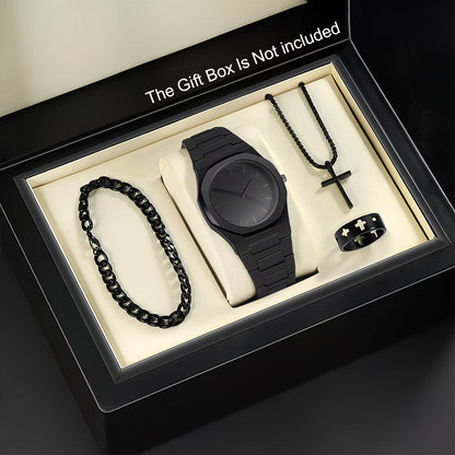 Men's quartz watch, necklace, and bracelet set in a coordinated design