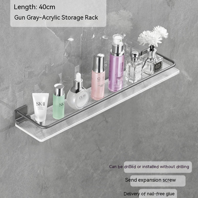 Acrylic bathroom storage rack for organizing towels, clear wall-mounted design