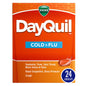 Vicks DayQuil Multi-Symptom Cold & Flu Relief 24 Liquicaps in blister pack, featuring medication capsules for cold and flu relief.