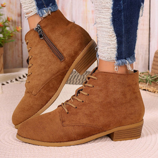 Women's suede short slim-fit boots in brown with a sleek ankle-height design