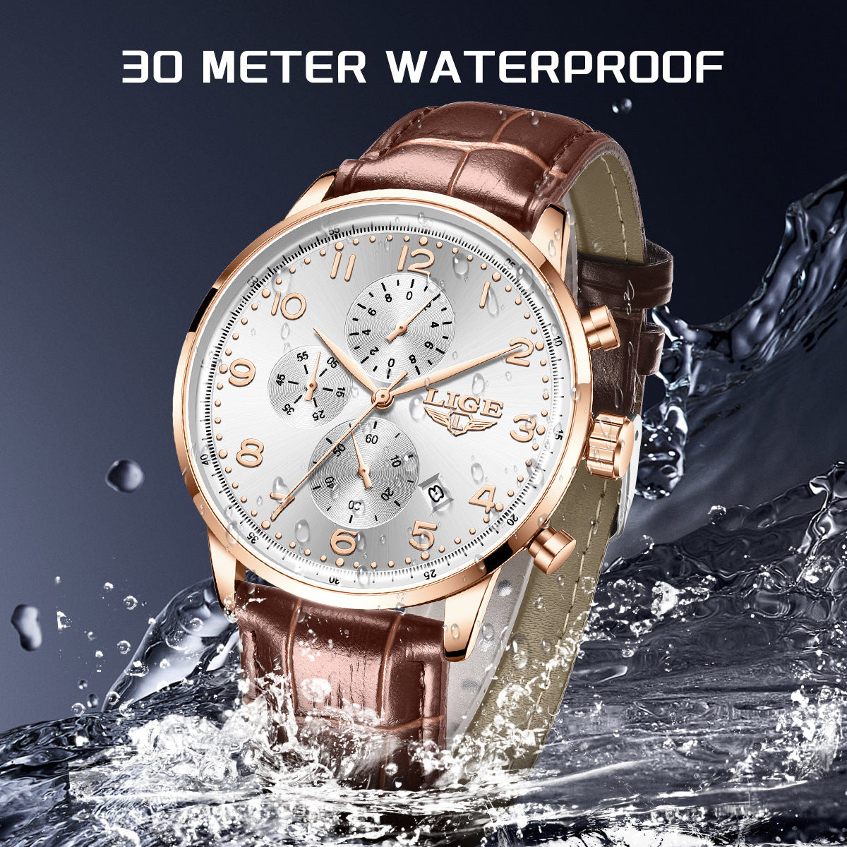 Multifunctional calendar mechanical men's watch with leather belt and waterproof design