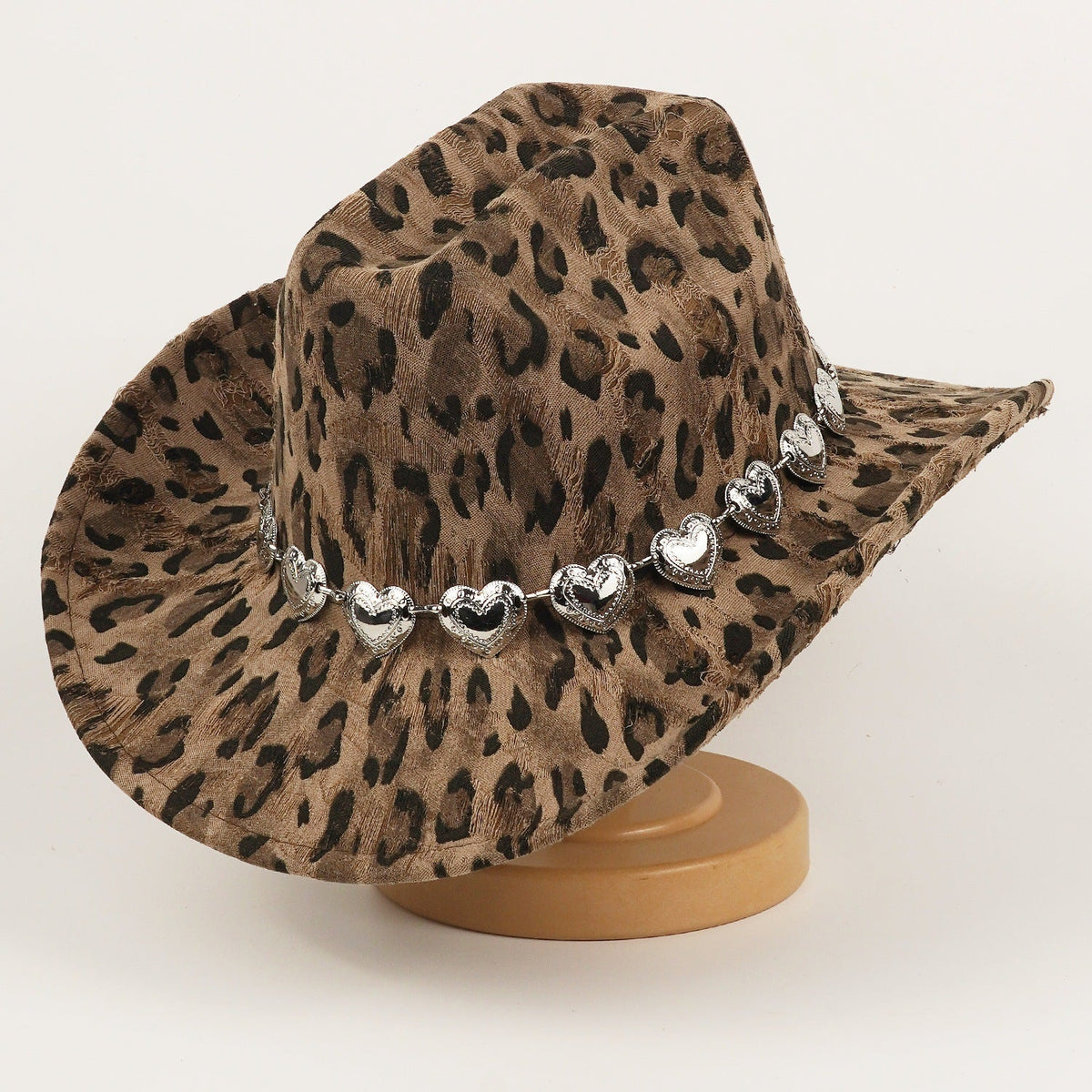 Unisex black leopard-print denim hat with a structured crown and curved brim