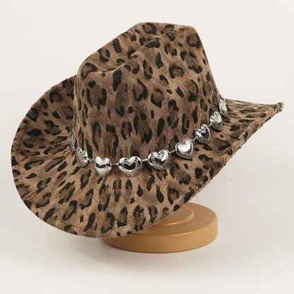 Unisex black leopard-print denim hat with a structured crown and curved brim