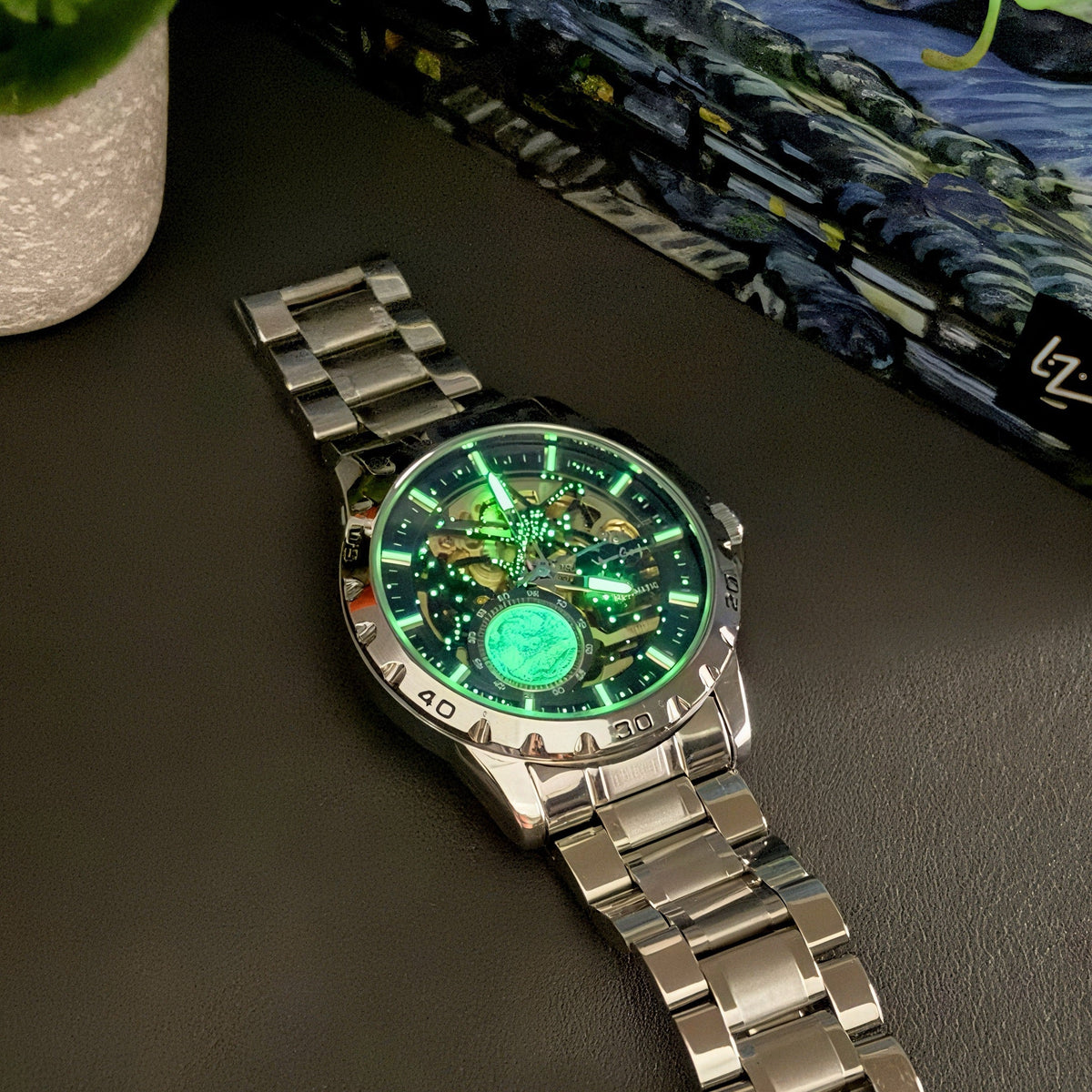VAN GOGH mechanical movement men's watch with visible intricate gears and classic dial design