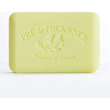 Vegetable soap with linden and shea butter from Pre De Provence, 250g, showing creamy soap bar with natural ingredients.