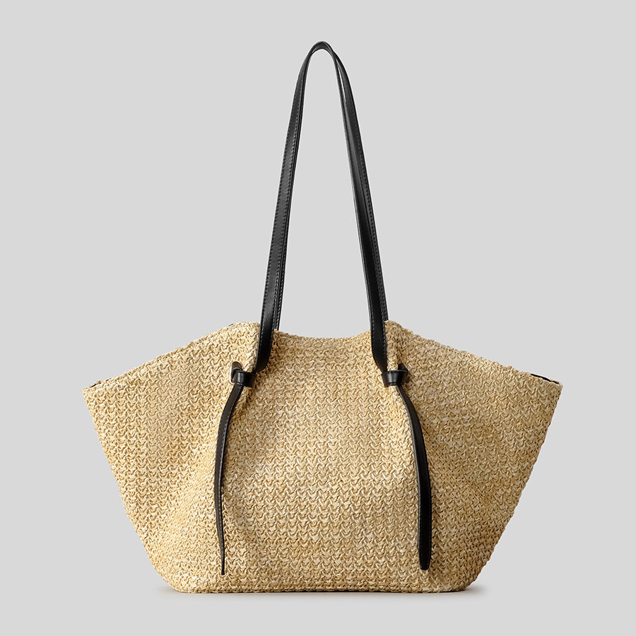 Casual large-capacity straw tote shoulder bag with woven texture and spacious design