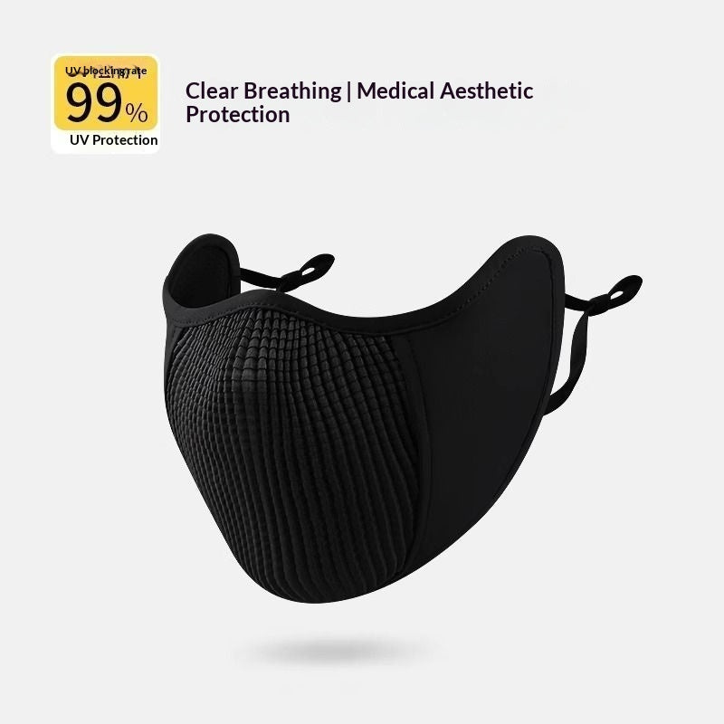 Sunscreen breathable 3D stereoscopic sunshade riding mask in black, front view
