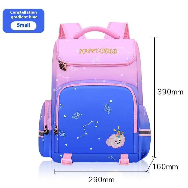 Children's starry sky gradient schoolbag backpack with spine protection and burden alleviation design
