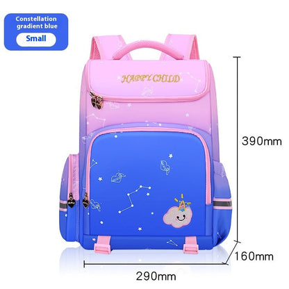 Children's starry sky gradient schoolbag backpack with spine protection and burden alleviation design