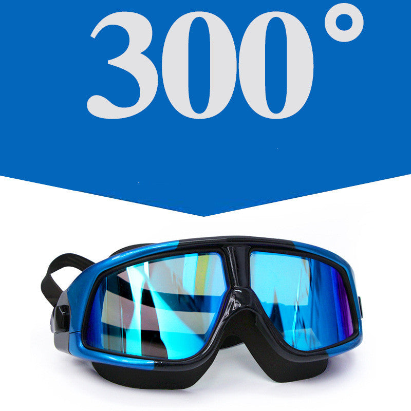Transparent big-frame electroplated waterproof swimming and diving goggles for adults with myopia lenses