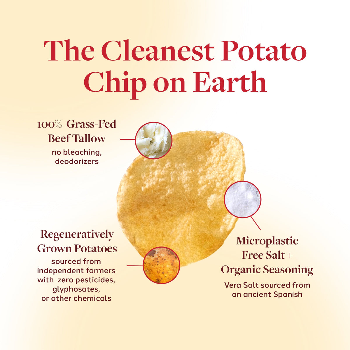 Crispy potato chips from Rosie's Chips brand, showing a close-up of golden, crunchy potato chips in a bowl.
