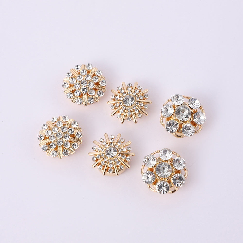 Simple multi-style inlaid rhinestone cufflinks, close-up view of sparkling decorative shirt accessories