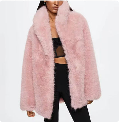 Women's artificial fur warm thick coat by My Store, soft plush texture and long-sleeve design