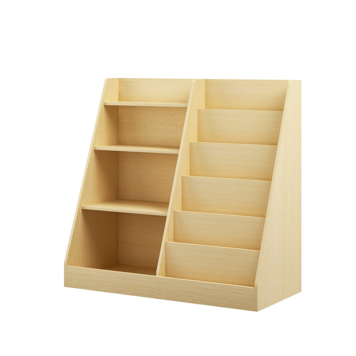 Kids bookshelf with toy storage organizer from GBruno Store, multi-tier design, 34.65 inches tall, featuring colorful shelves and compartments.