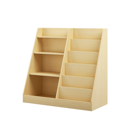 Kids bookshelf with toy storage organizer from GBruno Store, multi-tier design, 34.65 inches tall, featuring colorful shelves and compartments.