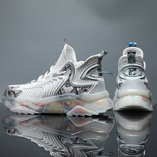 Breathable thin mesh sports and leisure running basketball shoes in a lightweight athletic design