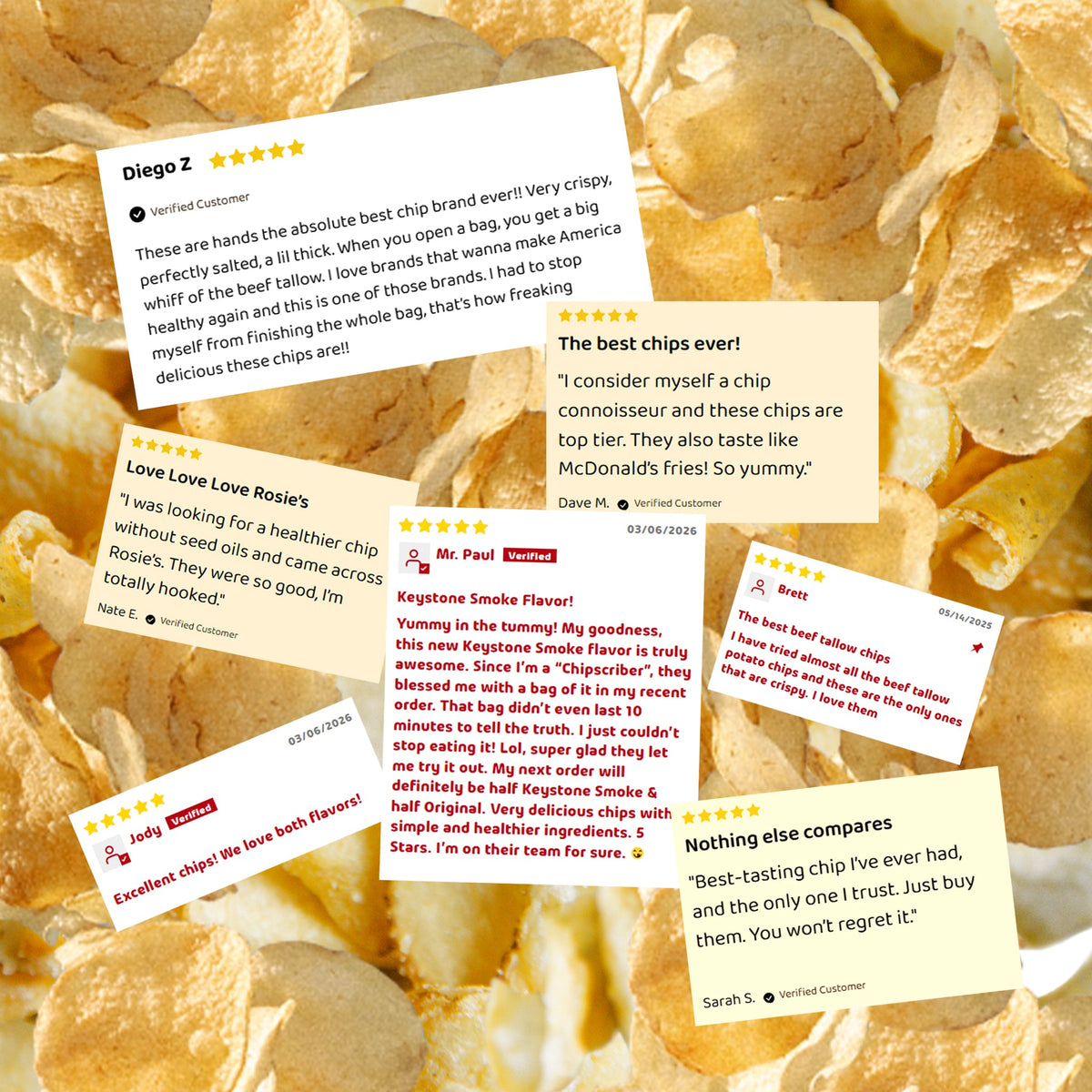 Crispy potato chips in a bowl, featuring Rosie's Chips brand, golden and seasoned, ready to snack.