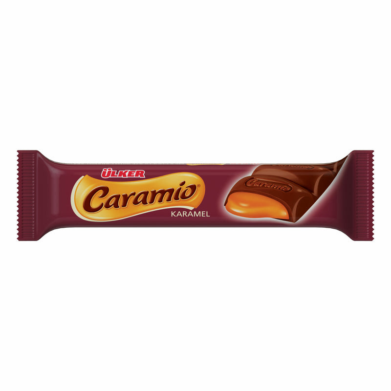 S101 Ulker Caramio chocolate bar 32g wrapped in shiny foil with caramel and milk chocolate layers visible