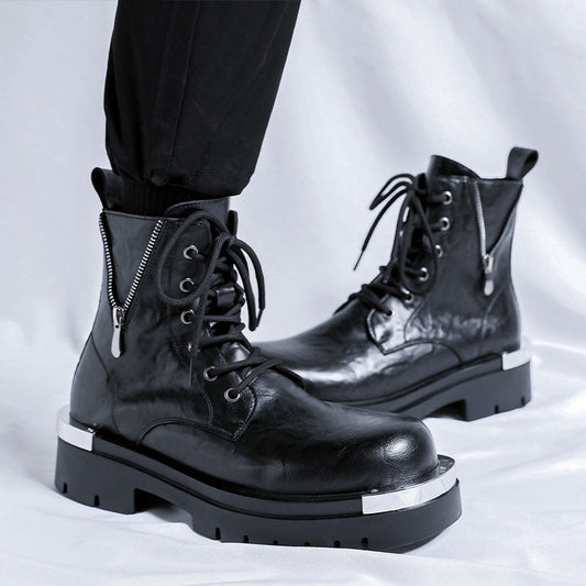 British-style vintage men's side-zip boots in classic leather design