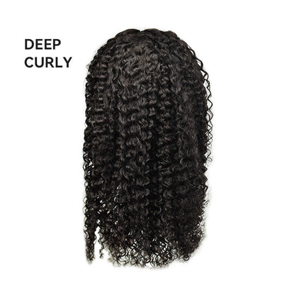 Human hair full-head wig displayed on a mannequin, featuring natural-looking strands and a realistic fit
