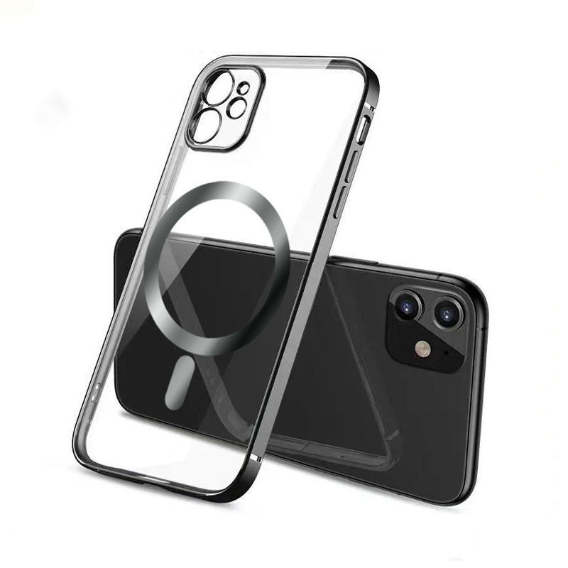 Electroplated protective cover for magnetic suction mobile phone case in a sleek, reflective finish