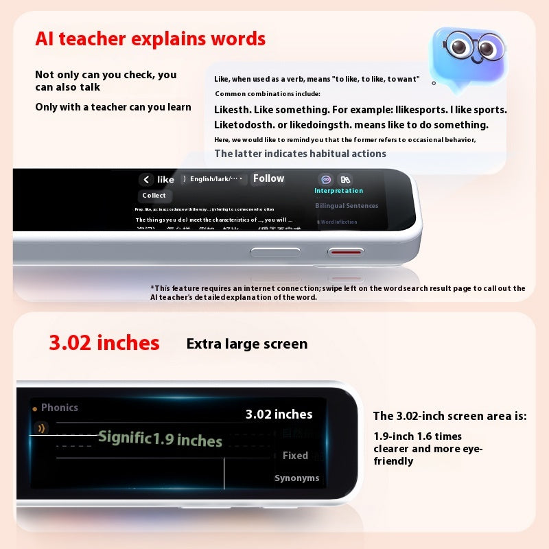 Intelligent English learning standard scan pen with handheld design and digital scanning tip