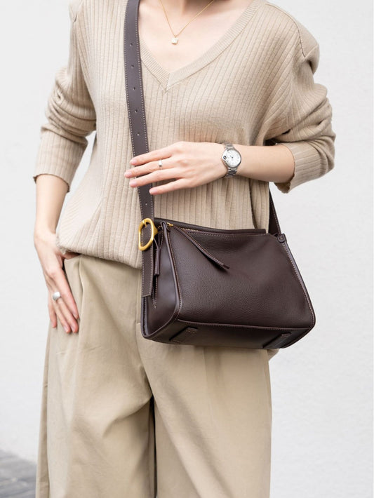Baidie leather women's cowhide shoulder bag, large-capacity commuter crossbody underarm bag