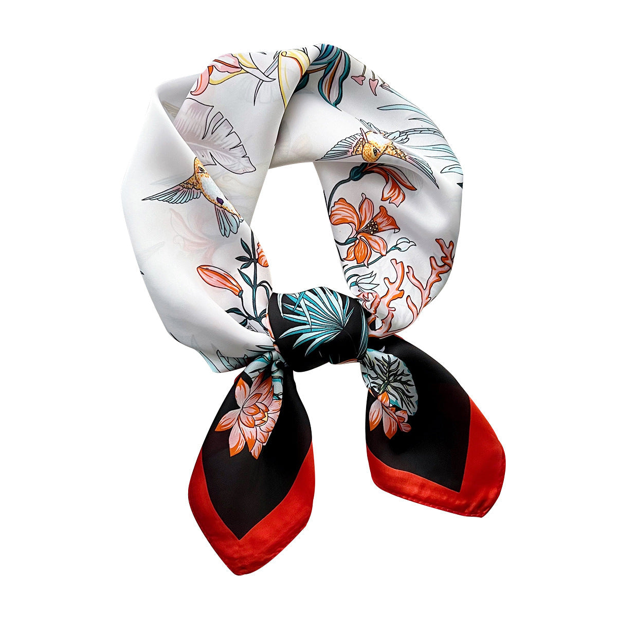 Sun-protective beach floral silk scarf with colorful botanical pattern My Store brand