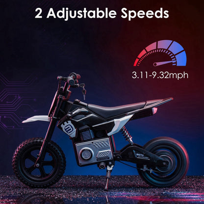Kids riding a 24V GBruno Store electric motocross ride-on motorcycle for children ages 5 to 12 outdoors.