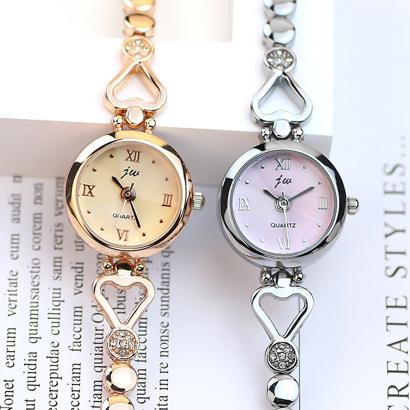 Women's steel strap student watch bracelet, silver-tone metal band and round watch face