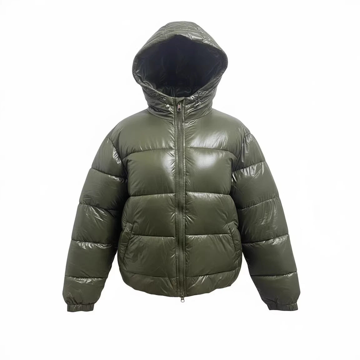 Women's thickened winter sports jacket in black with hood and zip closure