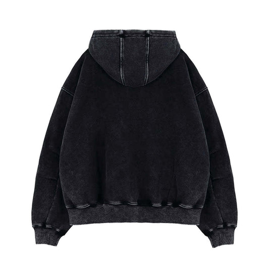 American-style Vintage Washed-and-distressed Cardigan Zip-up Hoodie