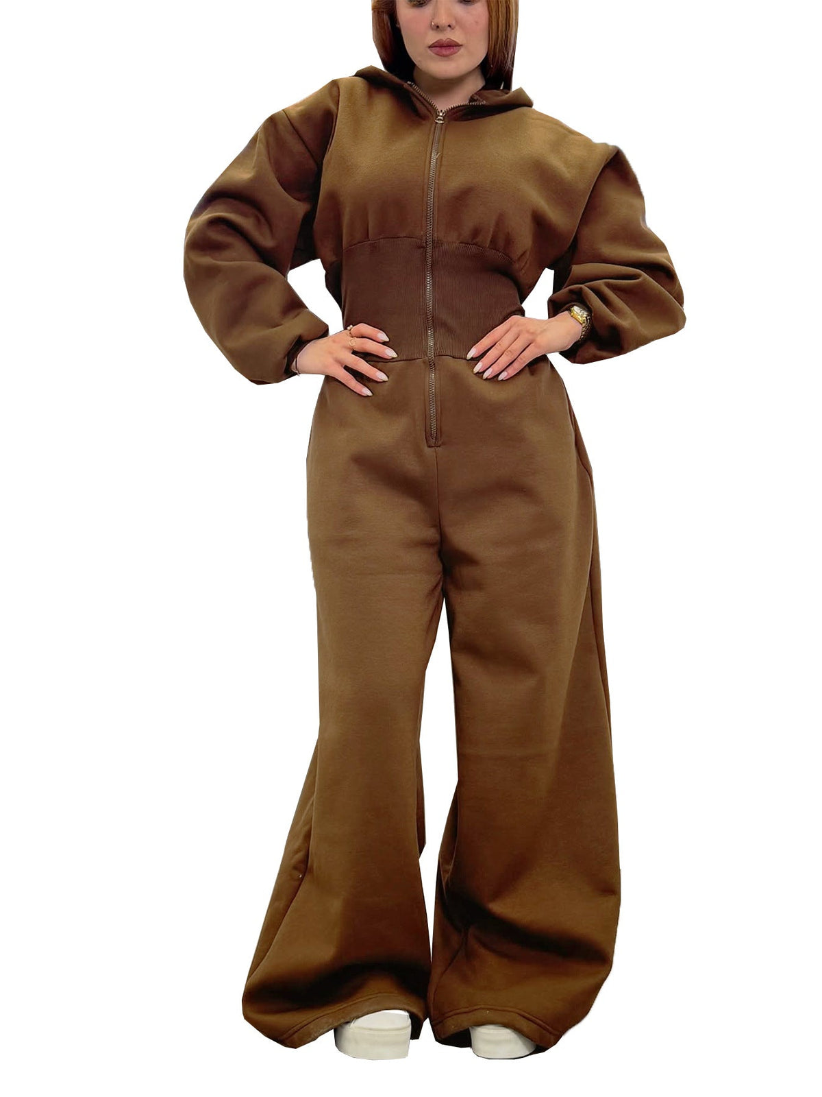 Hooded zip-up stretch-waist jumpsuit by My Store