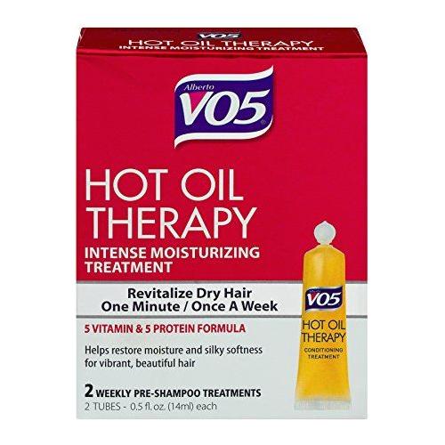 Vo5 Hot Oil Therapy intense moisturizing hair treatment in a 2-count pack, designed to nourish and hydrate dry hair.