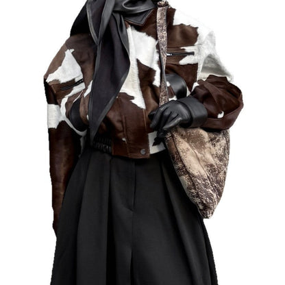 Street-style hoodless short cow-print jacket by My Store
